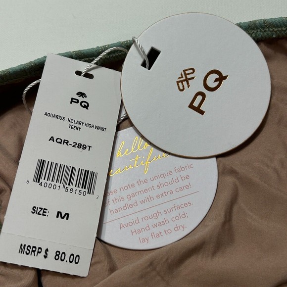 PilyQ Aquarius Hillary High Waist Teeny Green Swimwear Bikini Bottom Size M NWT - Picture 9 of 10